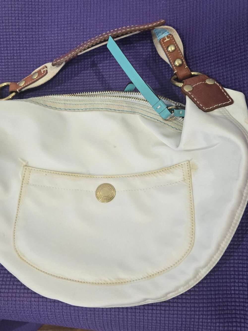 Coach Hampton Ivory Satin Hobo Bag Used; see photos for condition - Picture 2 of 16